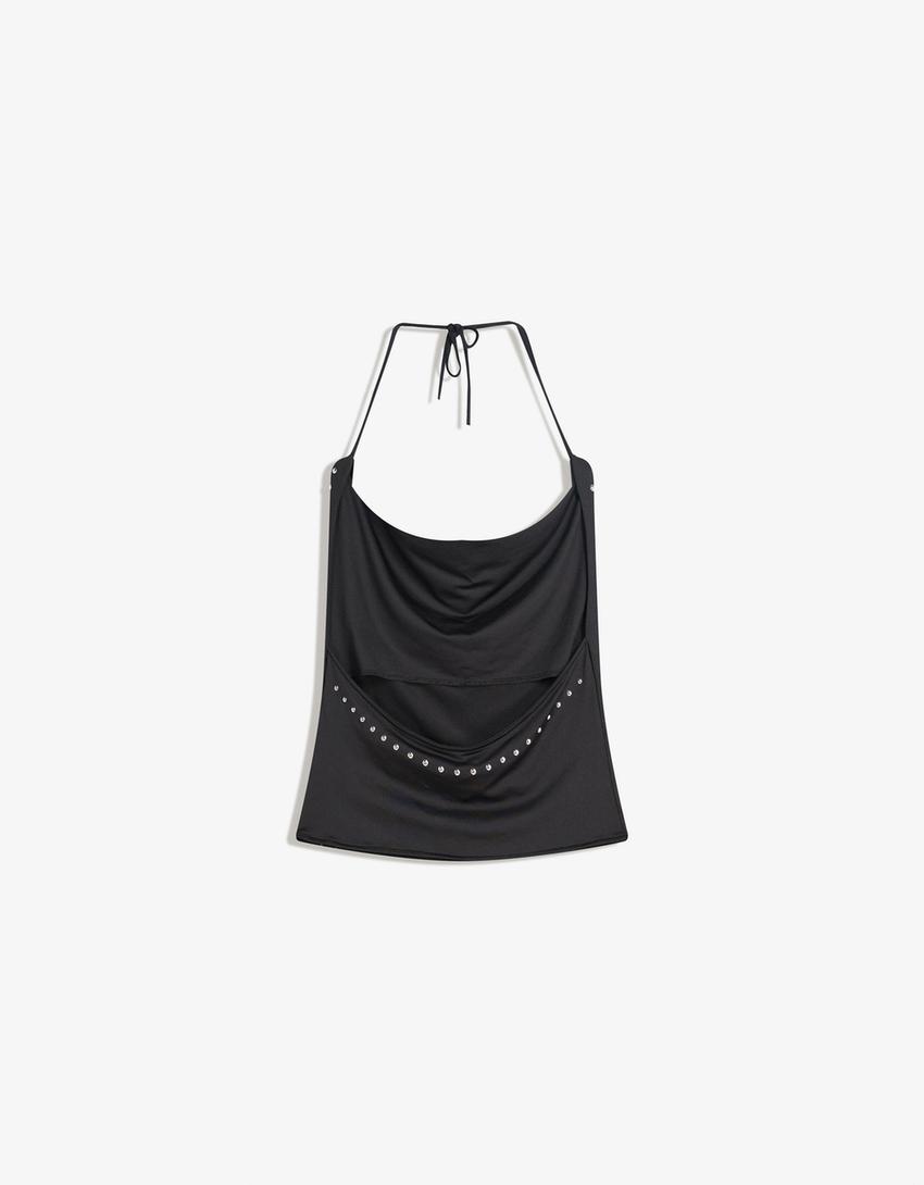Top drapé à clous-Noir
