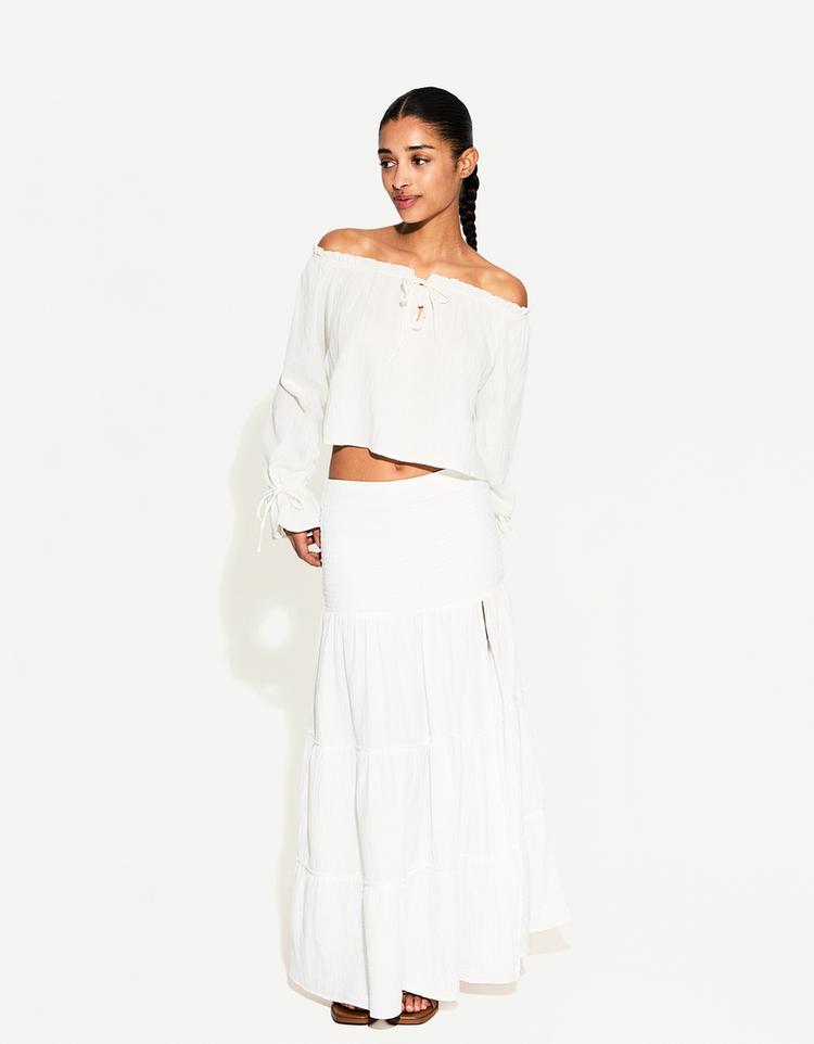 Off-the-shoulder blouse with tie detail