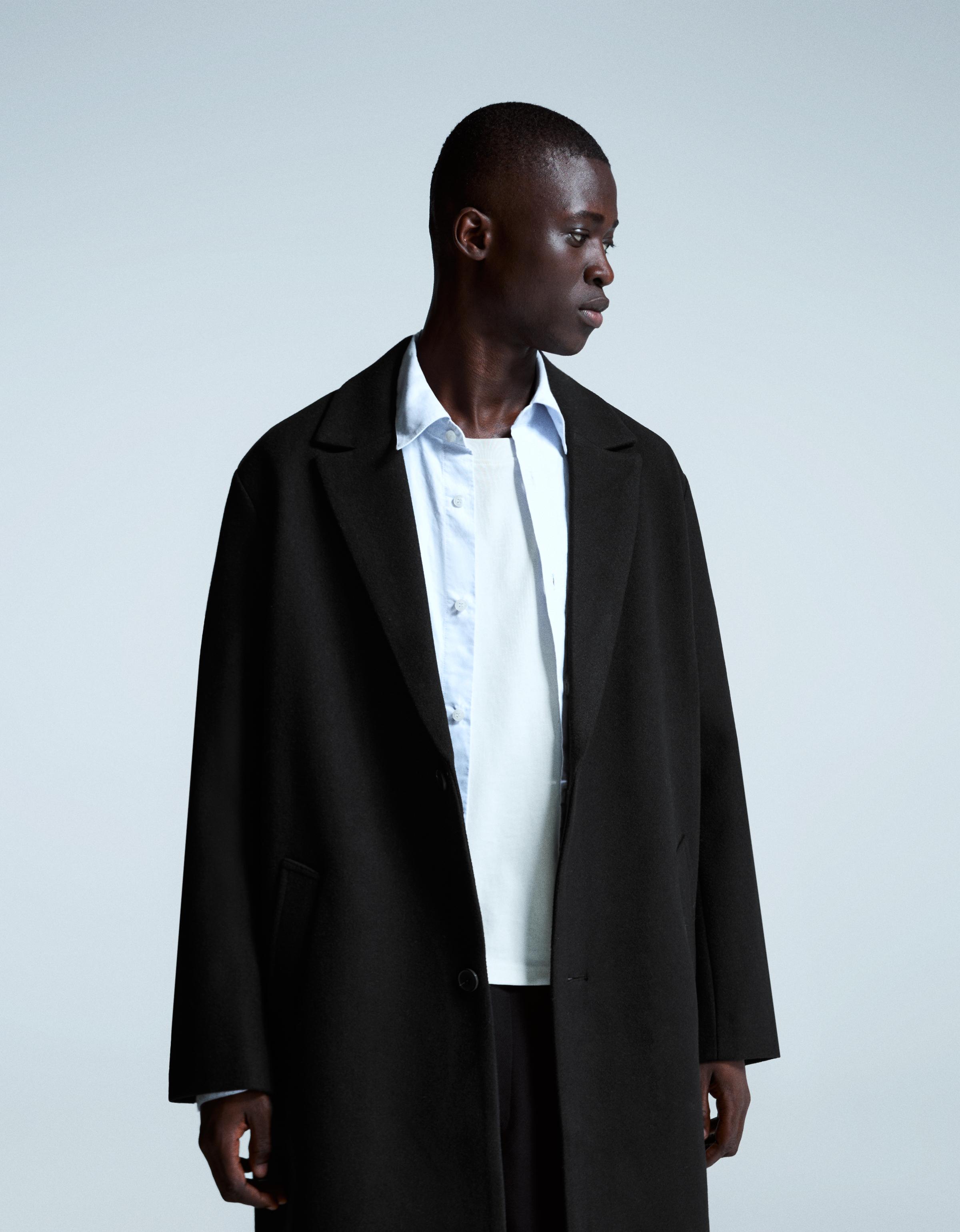 Bershka Langer Stoffmantel Herren L Schwarz