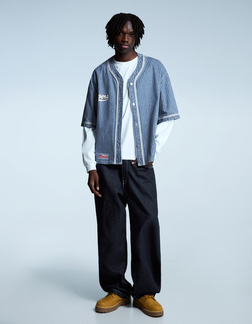 Camisa denim sport print-Azul lavado