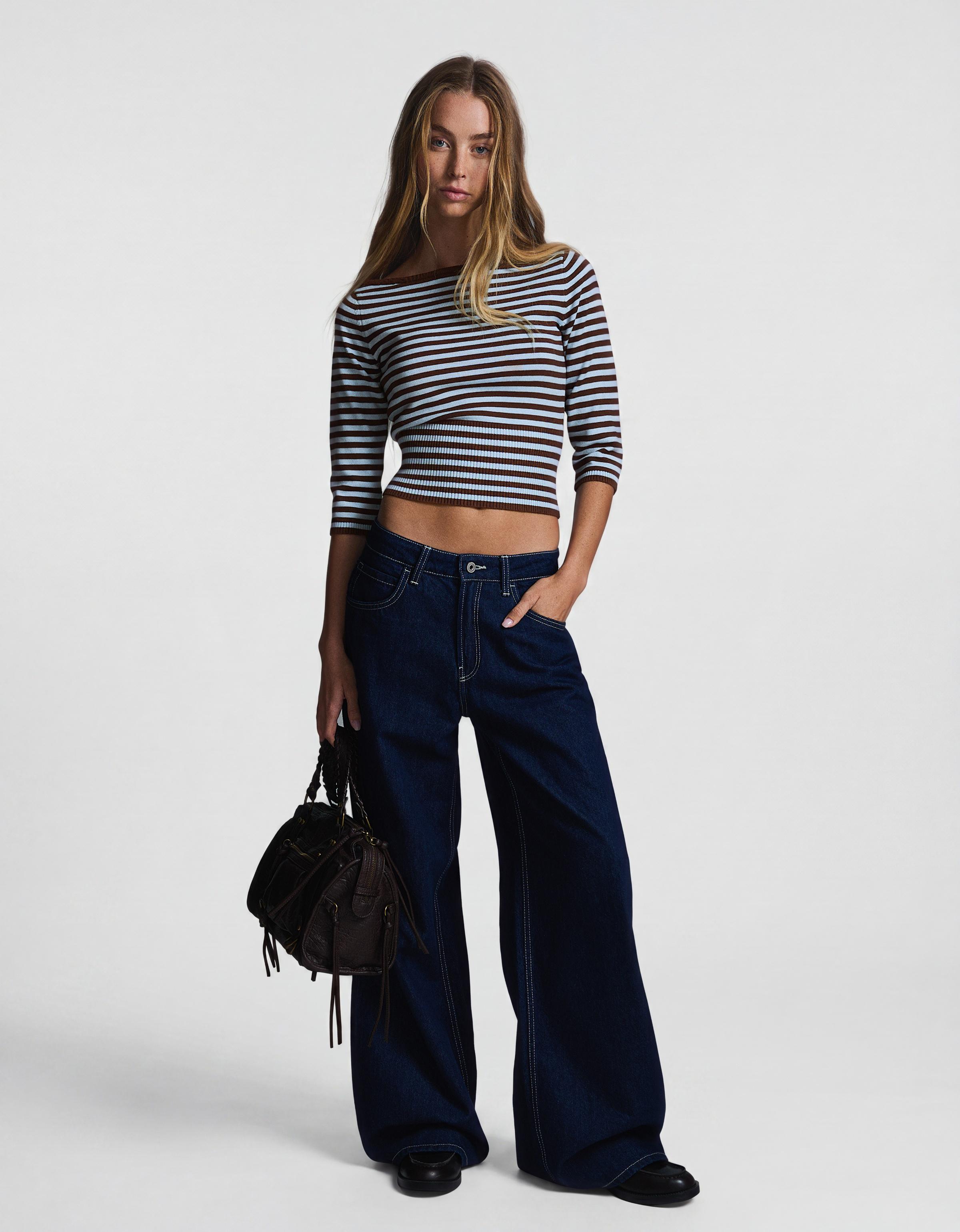 Boat neck jumper — Brown