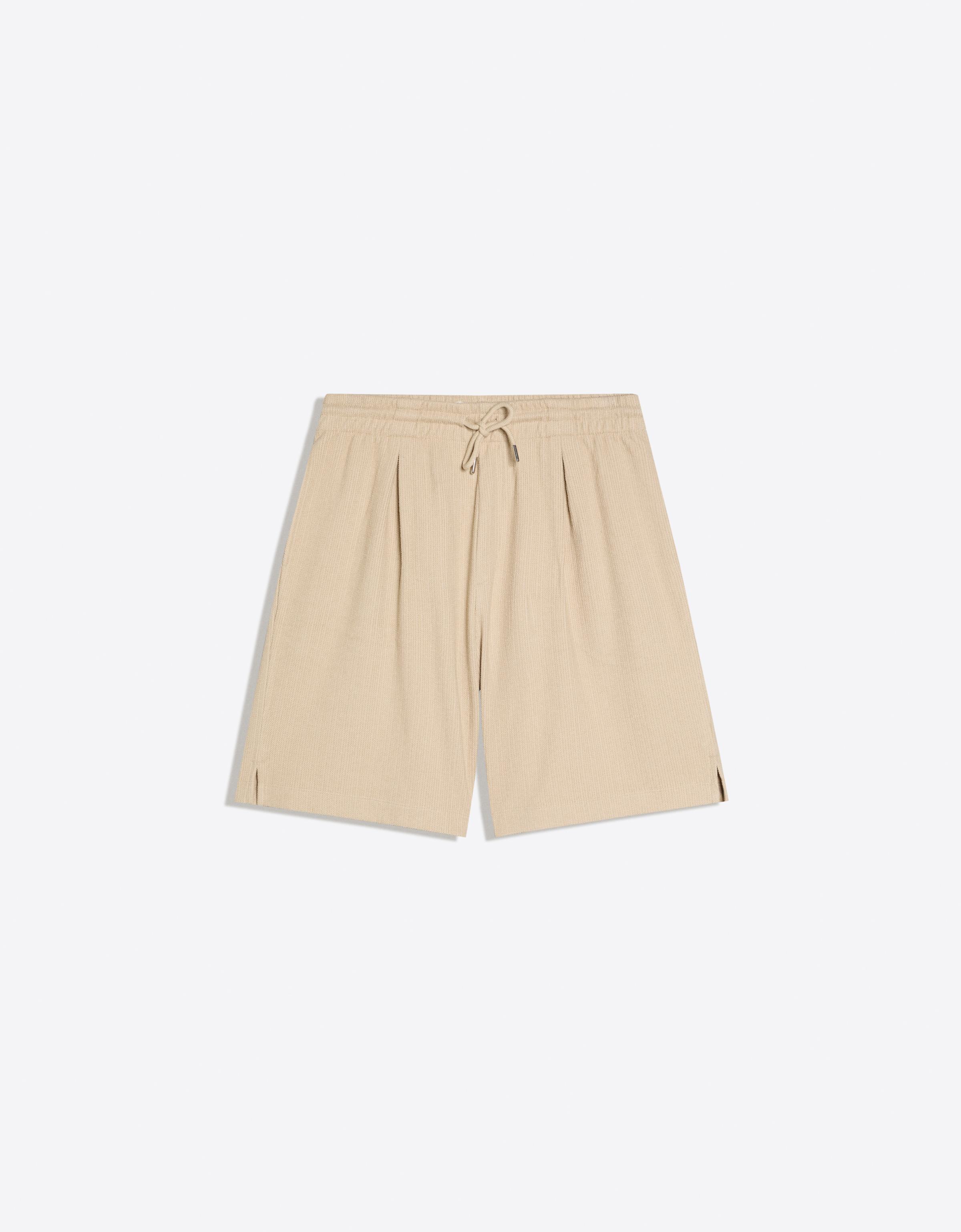 Textured plush Bermuda shorts — Camel (alternate view)