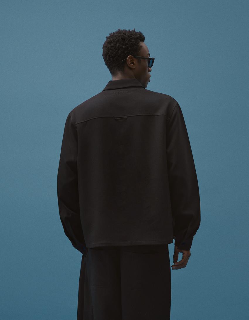 قميص محبوك بأكمام طويلة-أسود