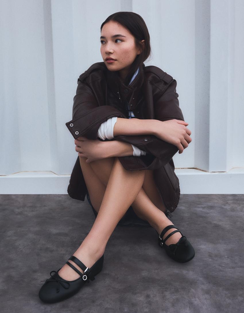 Balerinki ze sprzączkami-Czarny