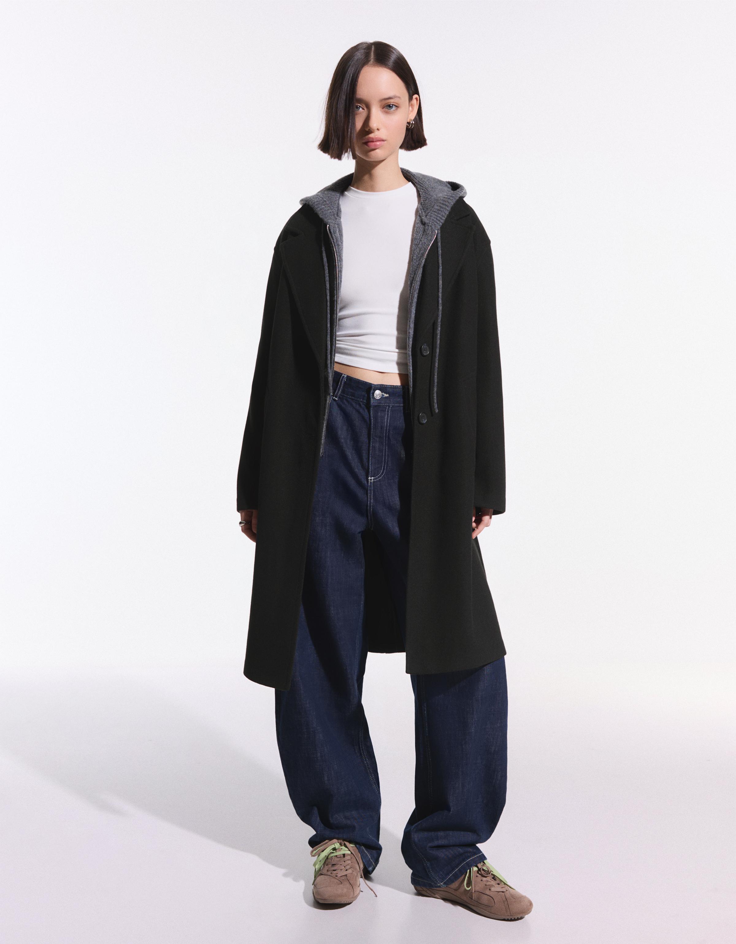 Soft-touch long coat — Black