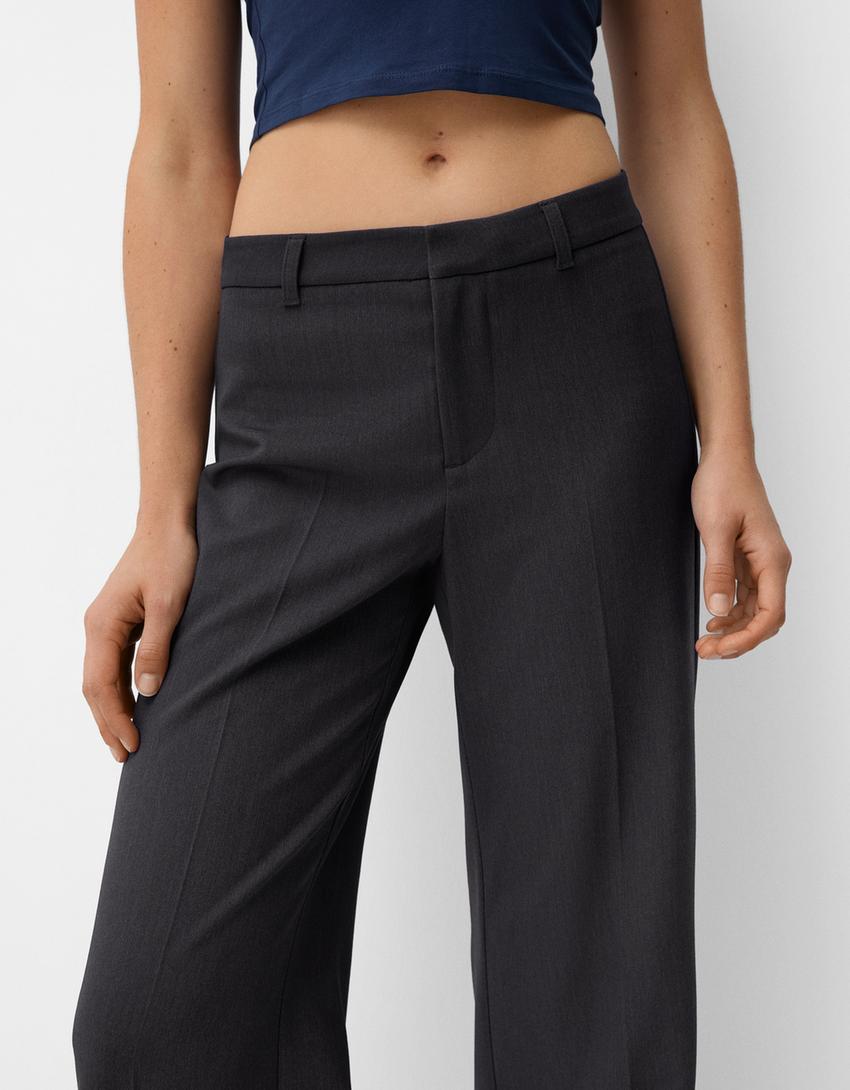 بنطلون محبوك بساق عريضة-رمادي-3