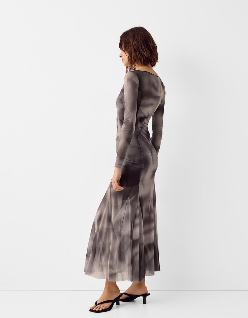 Vestido manga comprida máxi-Areia-2