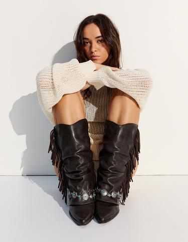 Fringed cowboy heel boots — Brown 2