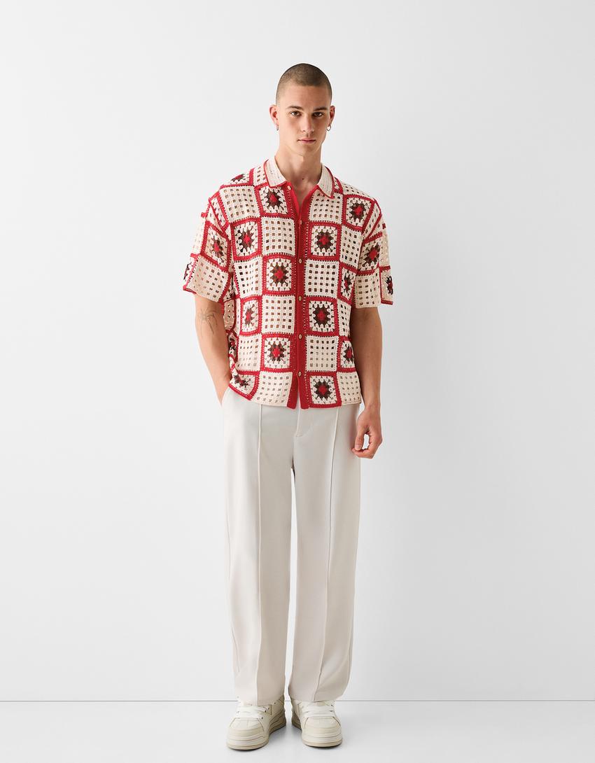 Chemise manches courtes crochet carreaux-Grenade-3