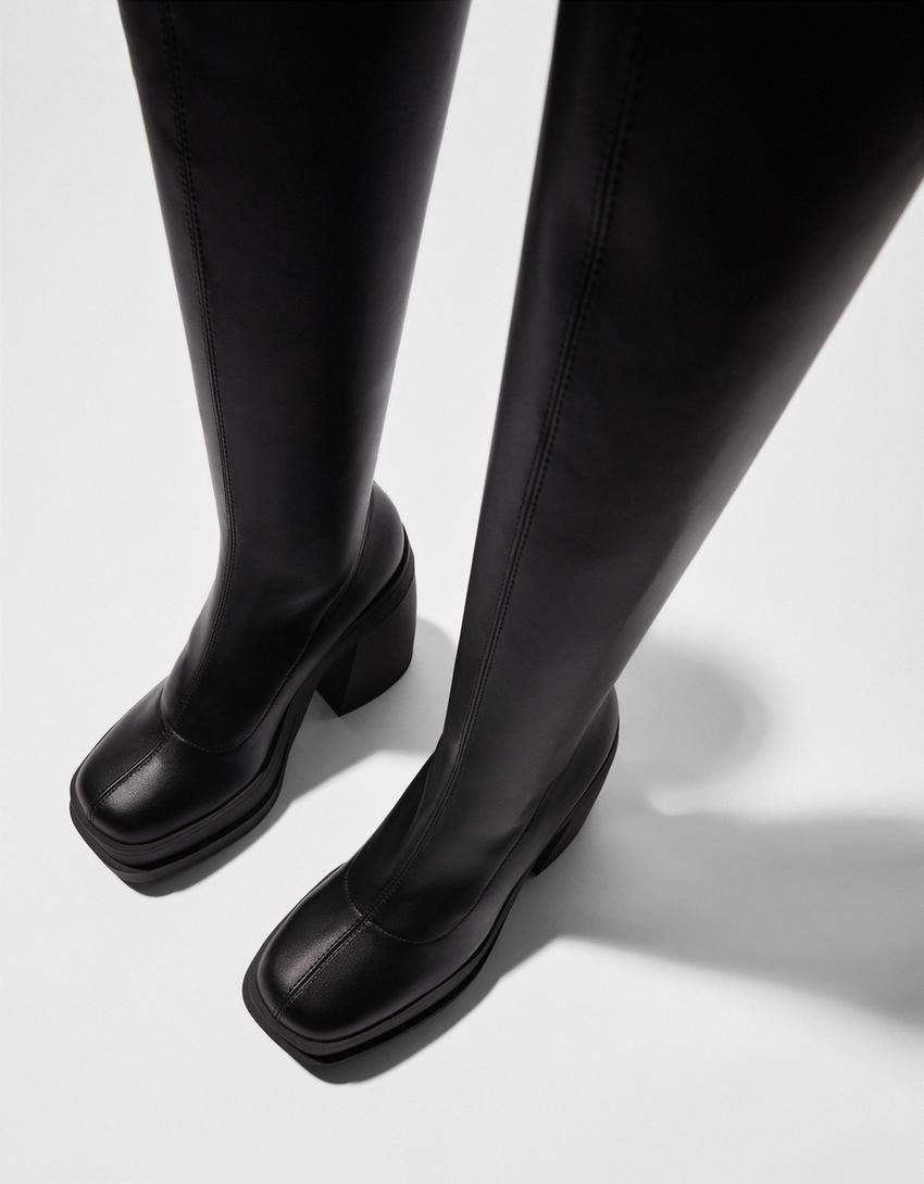 بوت ضيق بكعب ونعل عال ملائم-أسود