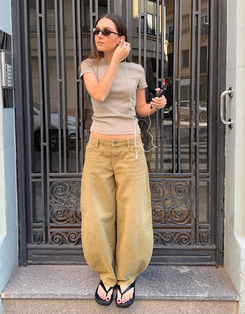 Kaus ribbed dasar lengan pendek basic-Khaki