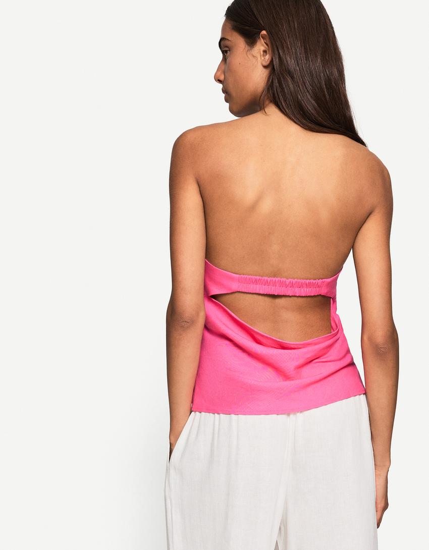 Linen blend bandeau top-Fuchsia-1