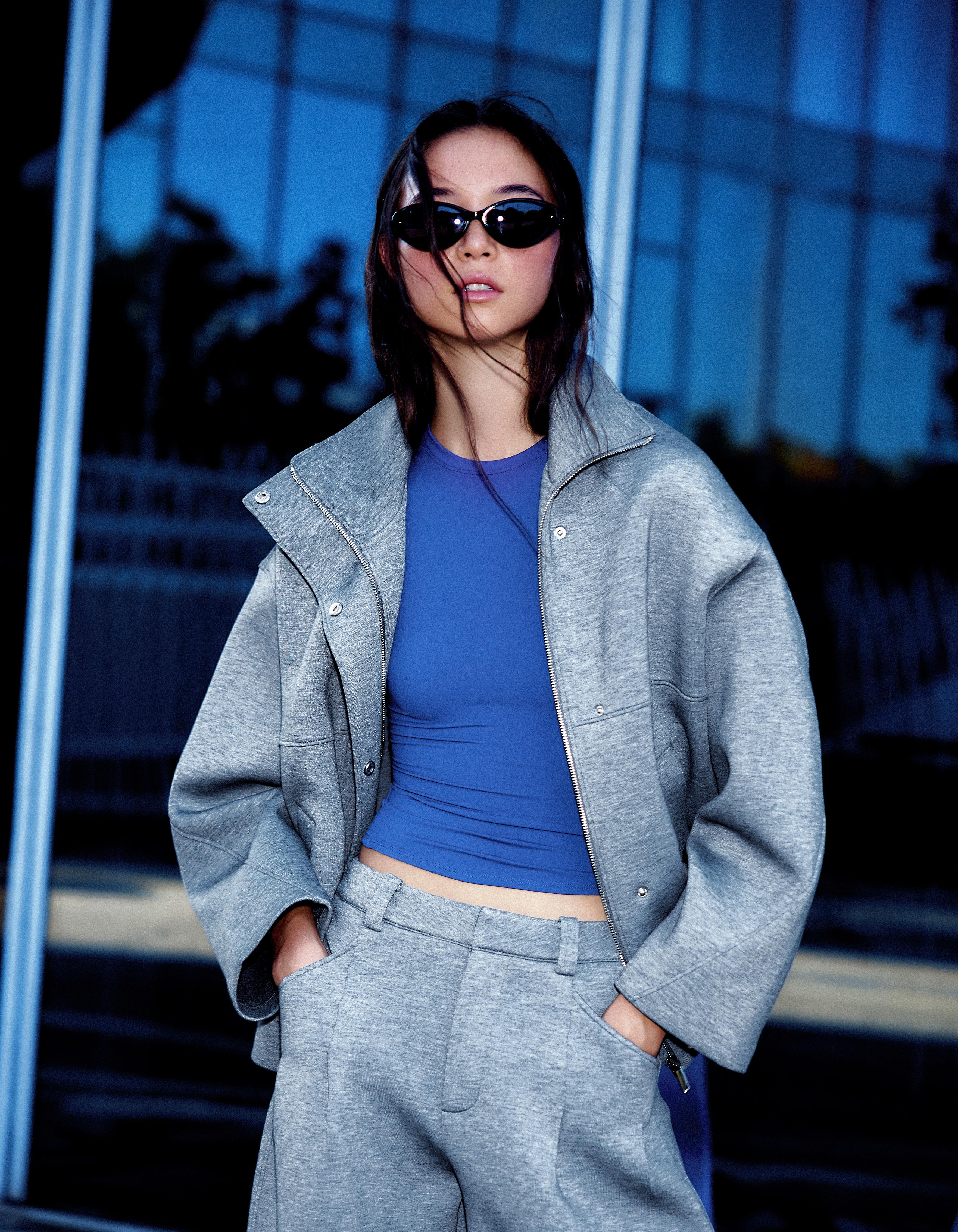Oversize scuba fabric jacket — Grey