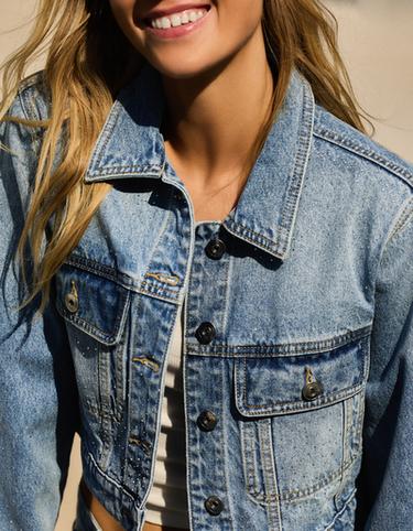 Shimmery cropped denim jacket — Light blue 4