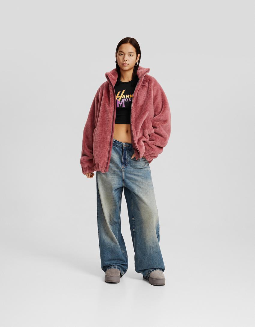 Hannah Montana print short sleeve cropped T-shirt-Black-3