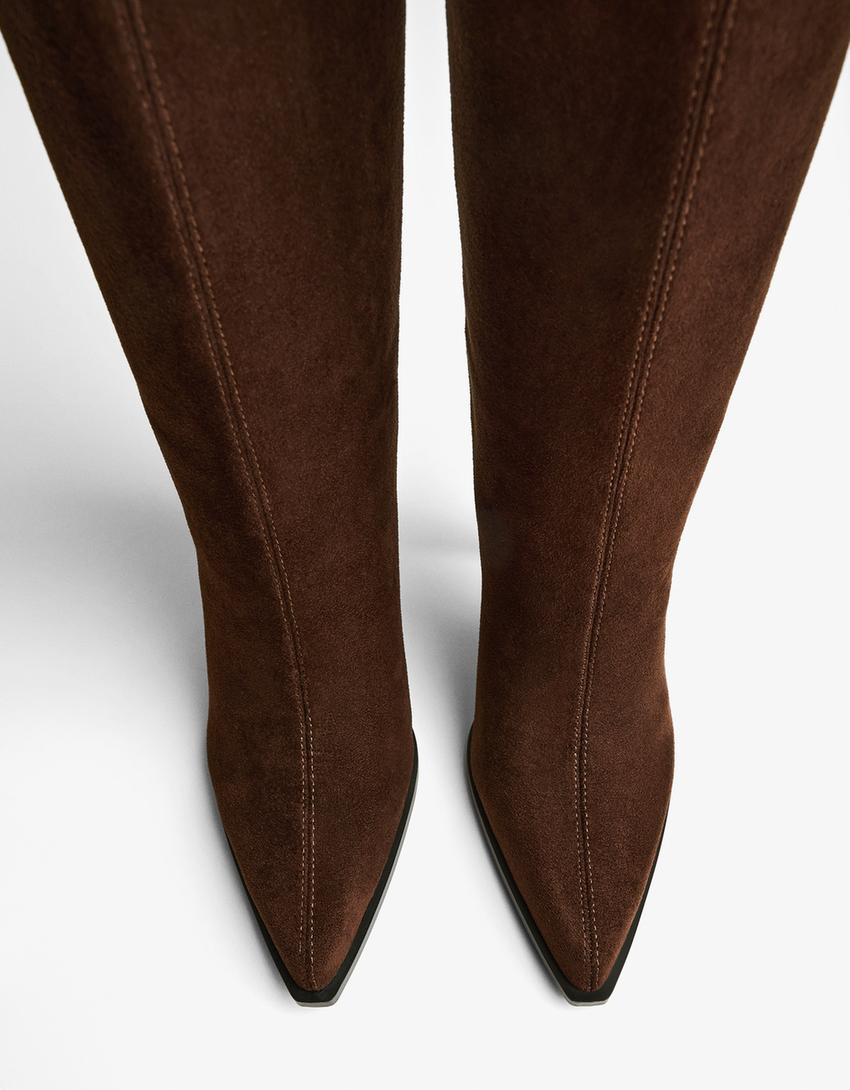 Stiefel mit Absatz und weitem Schaft-Braun-3