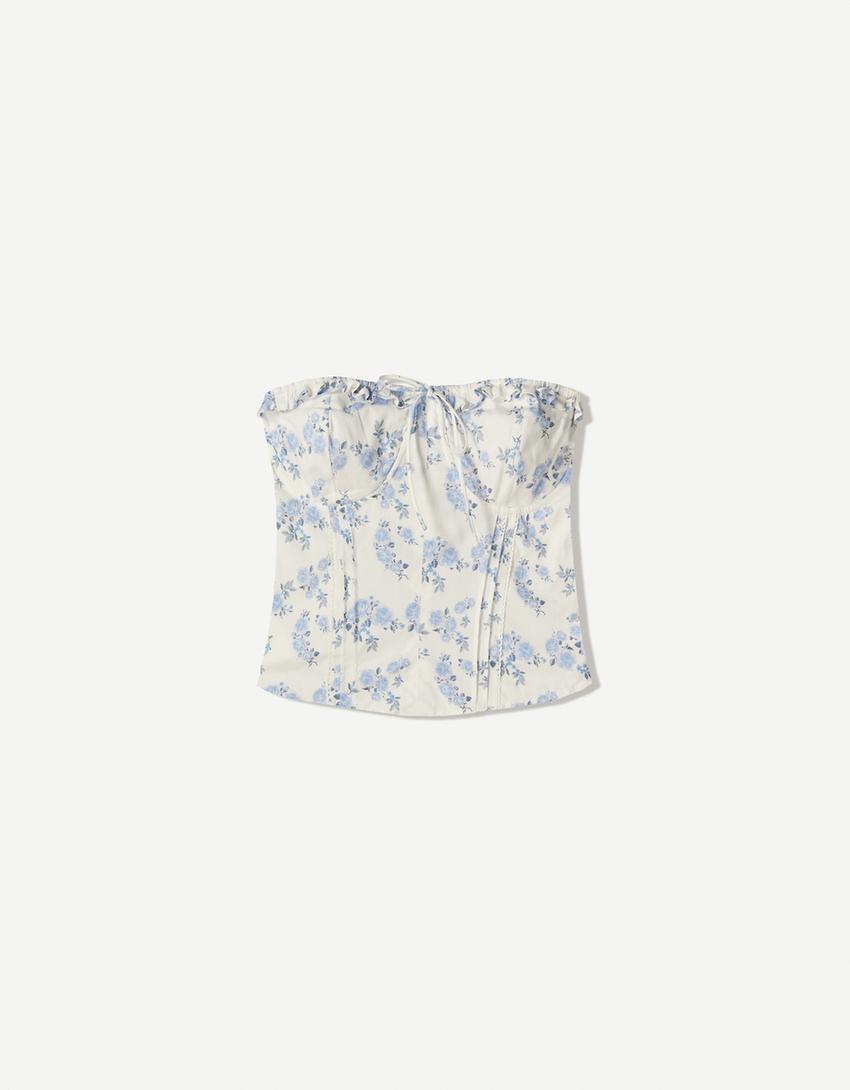 Top bandeau popeline-Bleu-3