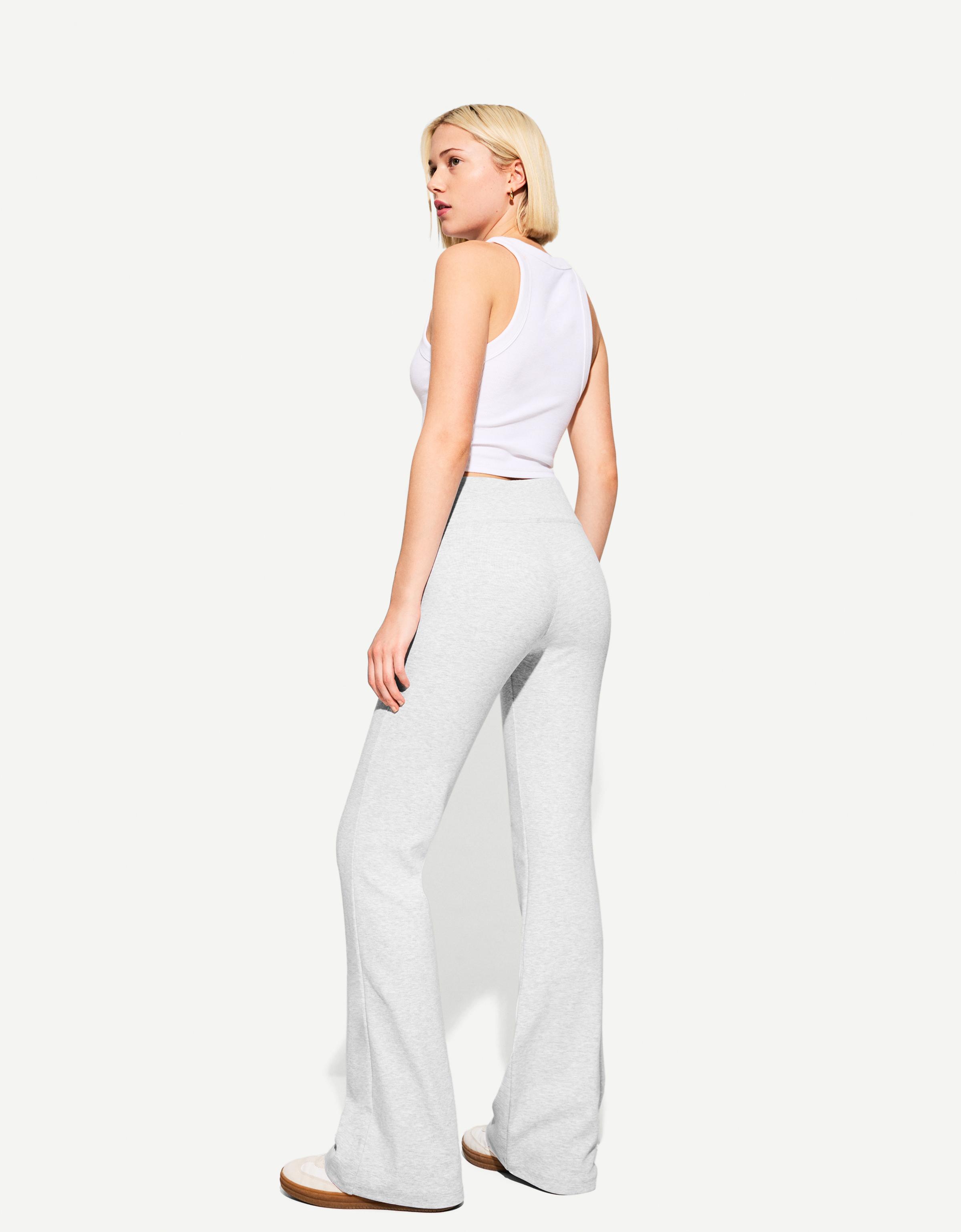 Bershka Rippenstrick-Schlaghose Mit Bund Damen Xs Grau