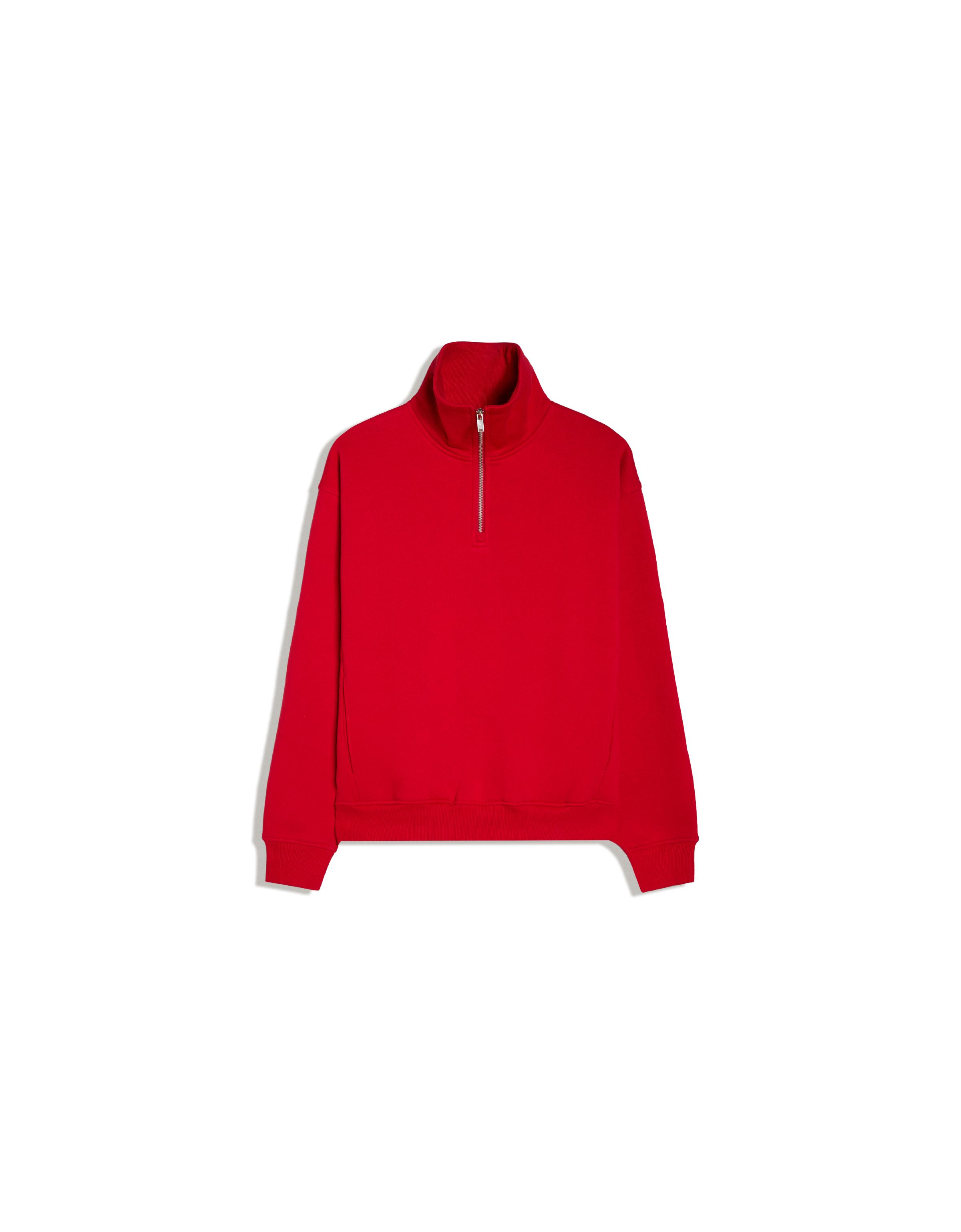 High neck zip-up sweatshirt — Red