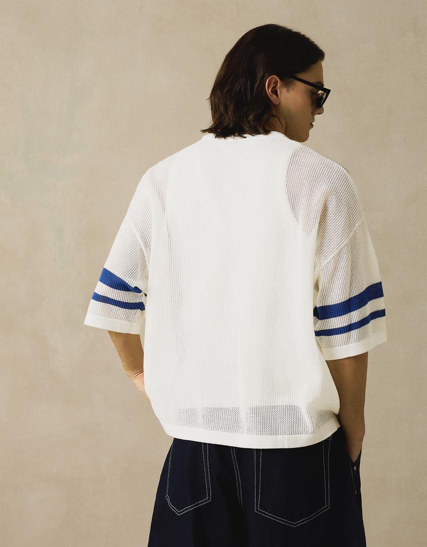 Short sleeve mesh sports print T-shirt-White