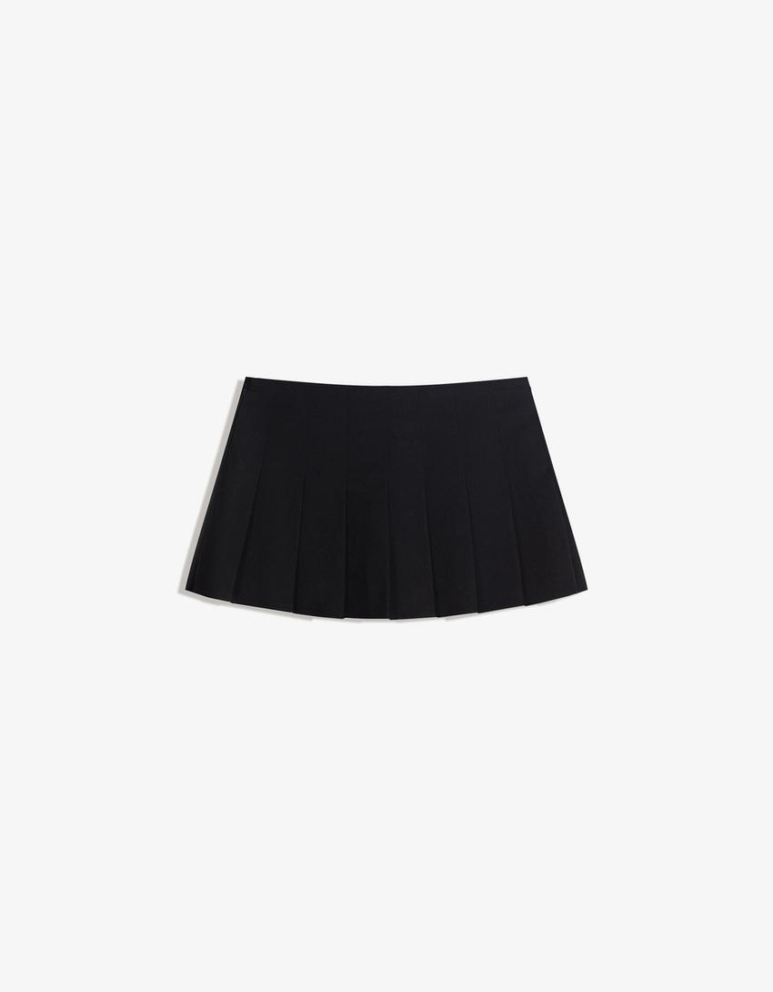 Box pleat mini skirt-Black