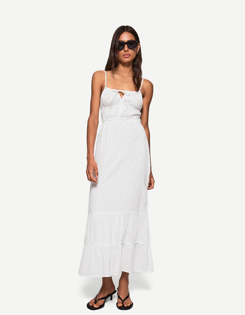 Flounce midi dress-White