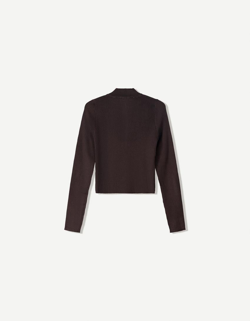 Chaqueta cremallera rib-Marrón-1