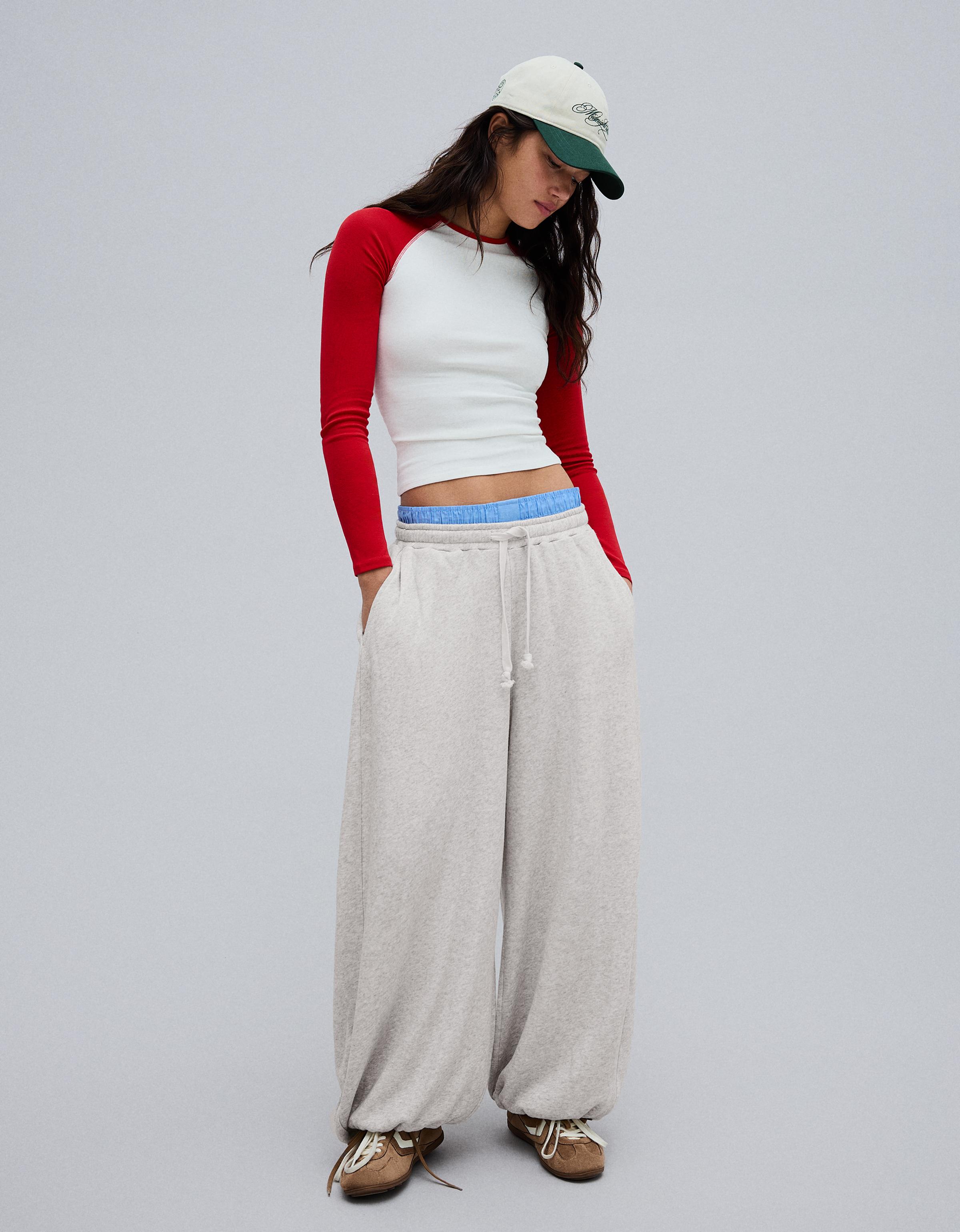 Bershka Pantalón Balloon Felpa Mujer Gris