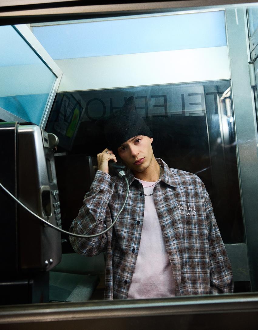 Oversize check shirt-Light blue