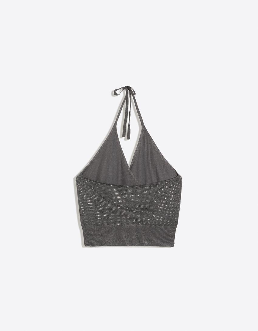Třpytivý halter top-Šedá