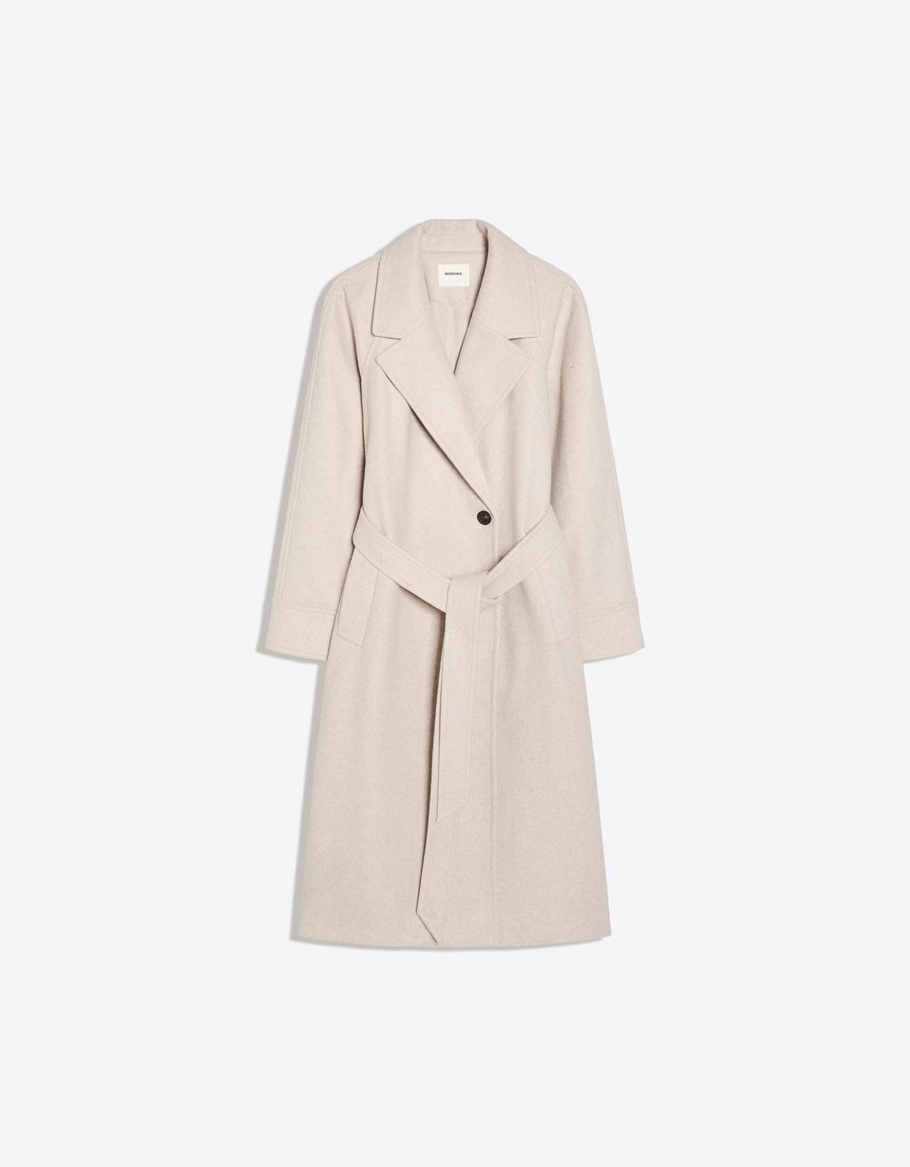 Soft-touch long coat with belt — Beige