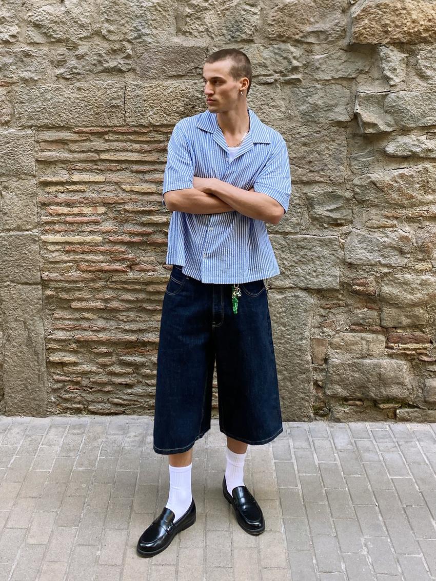 Boxy fit kısa kollu gömlek-Mavi-0