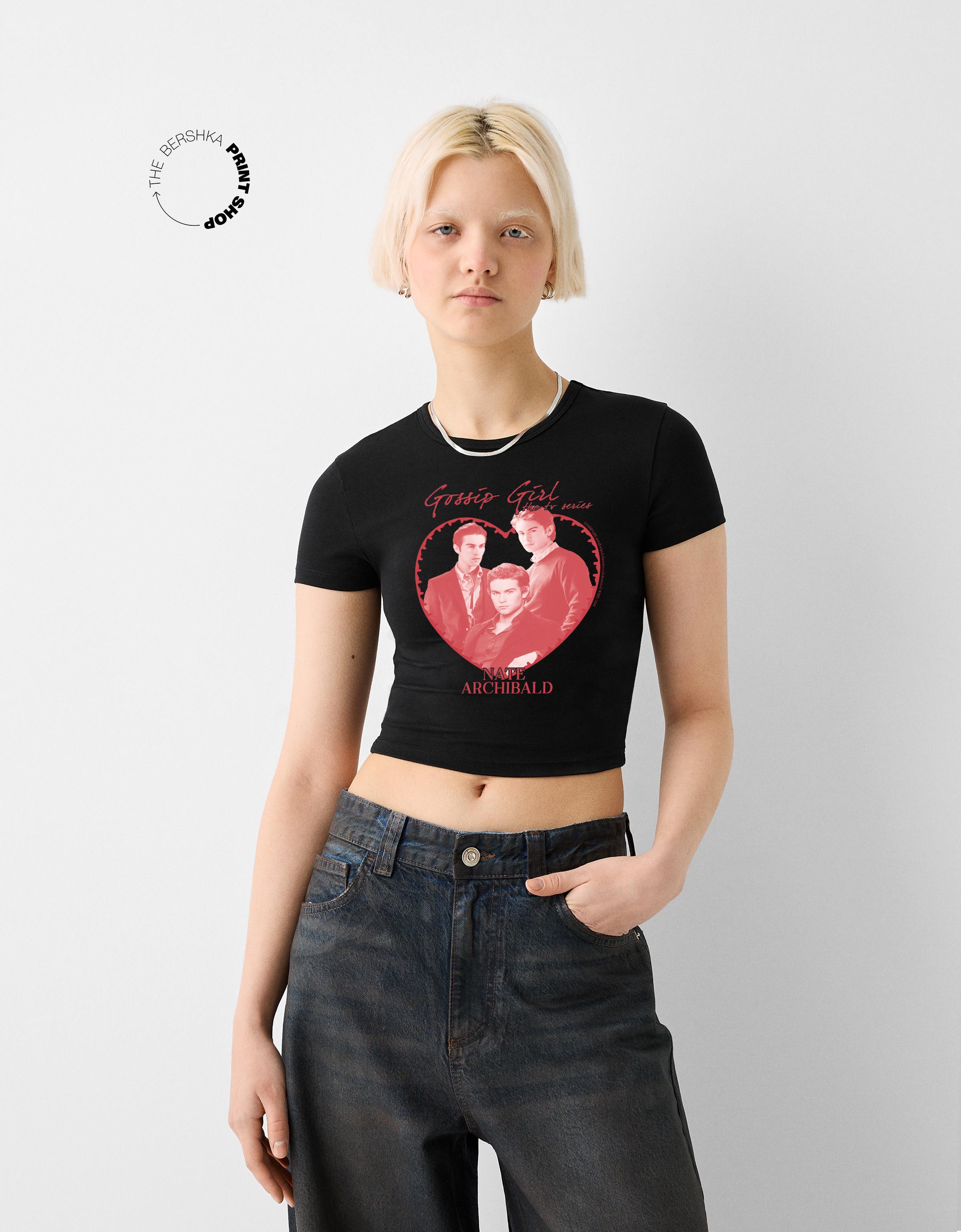 Bershka T-Shirt Gossip Girl Mit Kurzen Ärmeln Damen S Schwarz