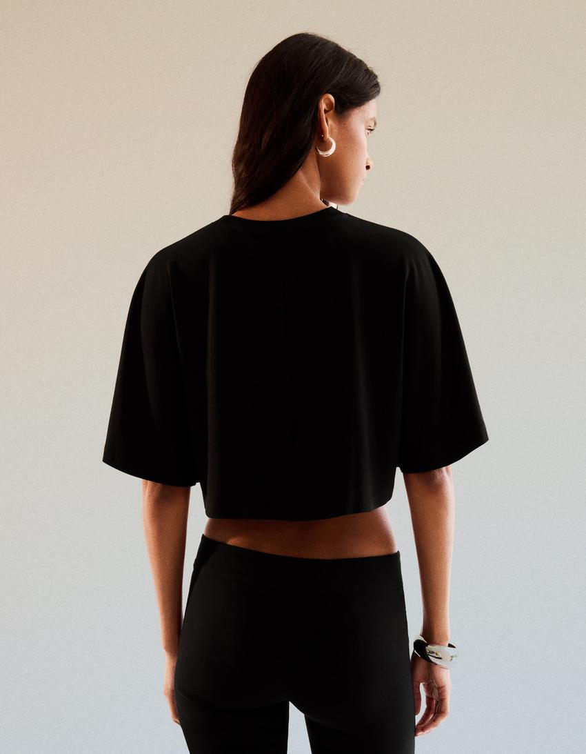 T-shirt oversize effet cape-Noir