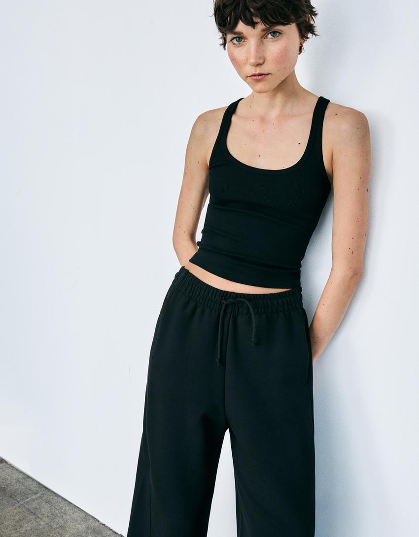 Pamuklu barrel fit pantolon-Siyah-2
