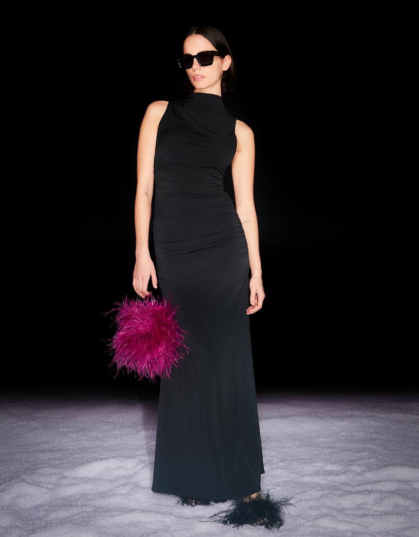 Robe midi froncée-Noir-0