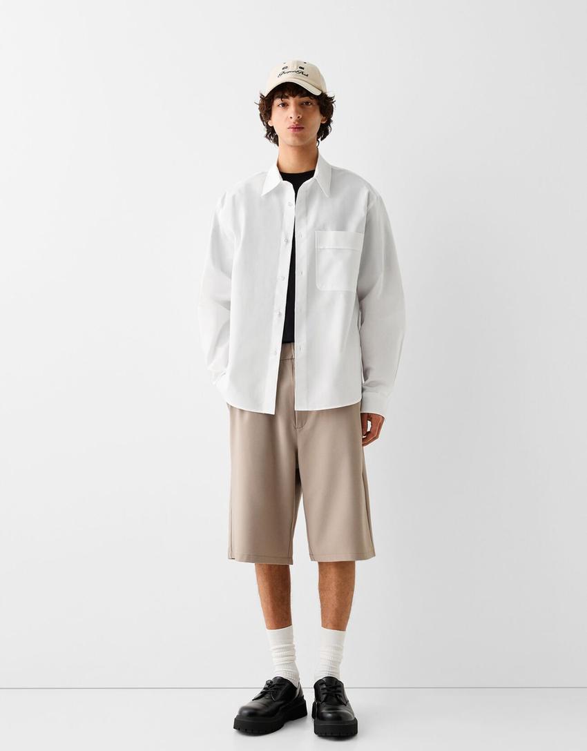 Boxy long sleeve Oxford shirt-White