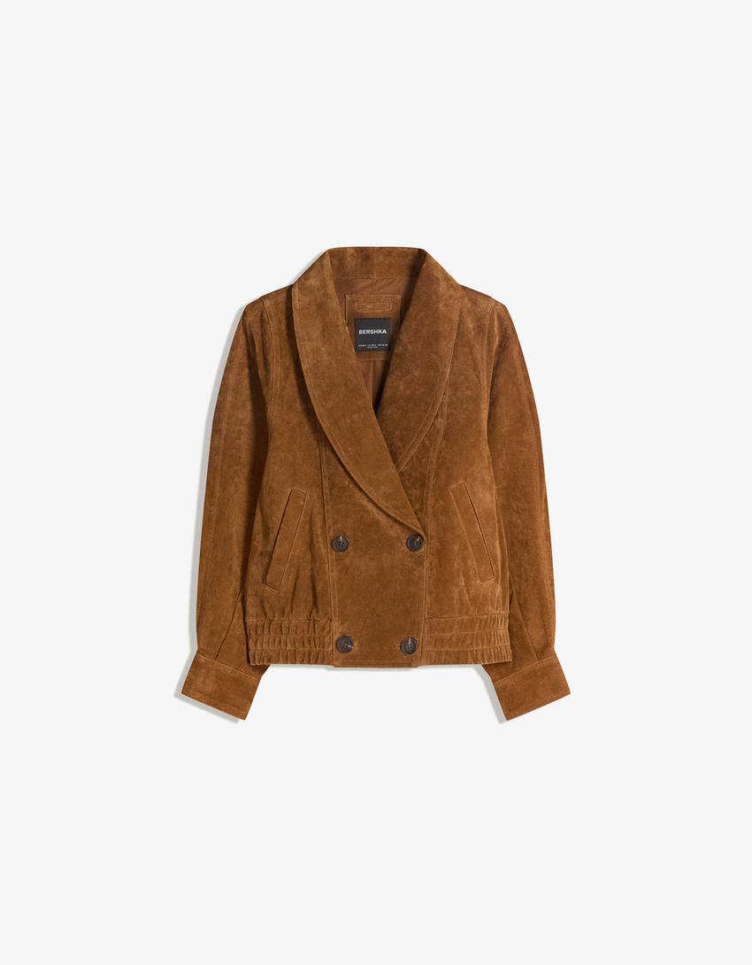 Crossover suede leather jacket-Brown