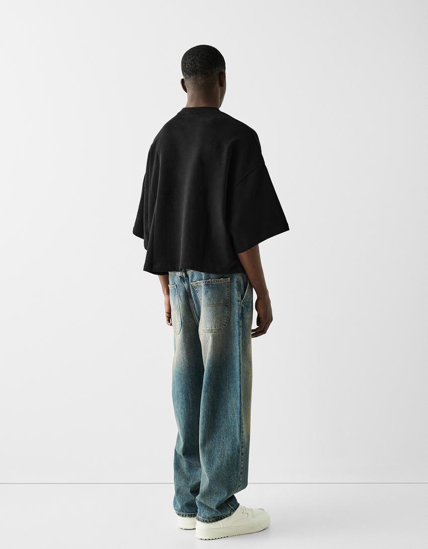 T-shirt manga curta cropped felpa-Preto-1