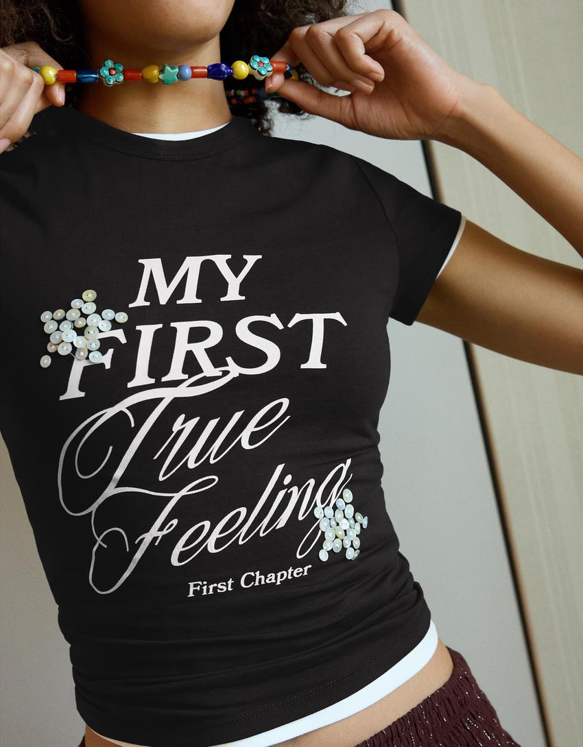 Napillinen lyhythihainen T-paita-Laivastonsininen