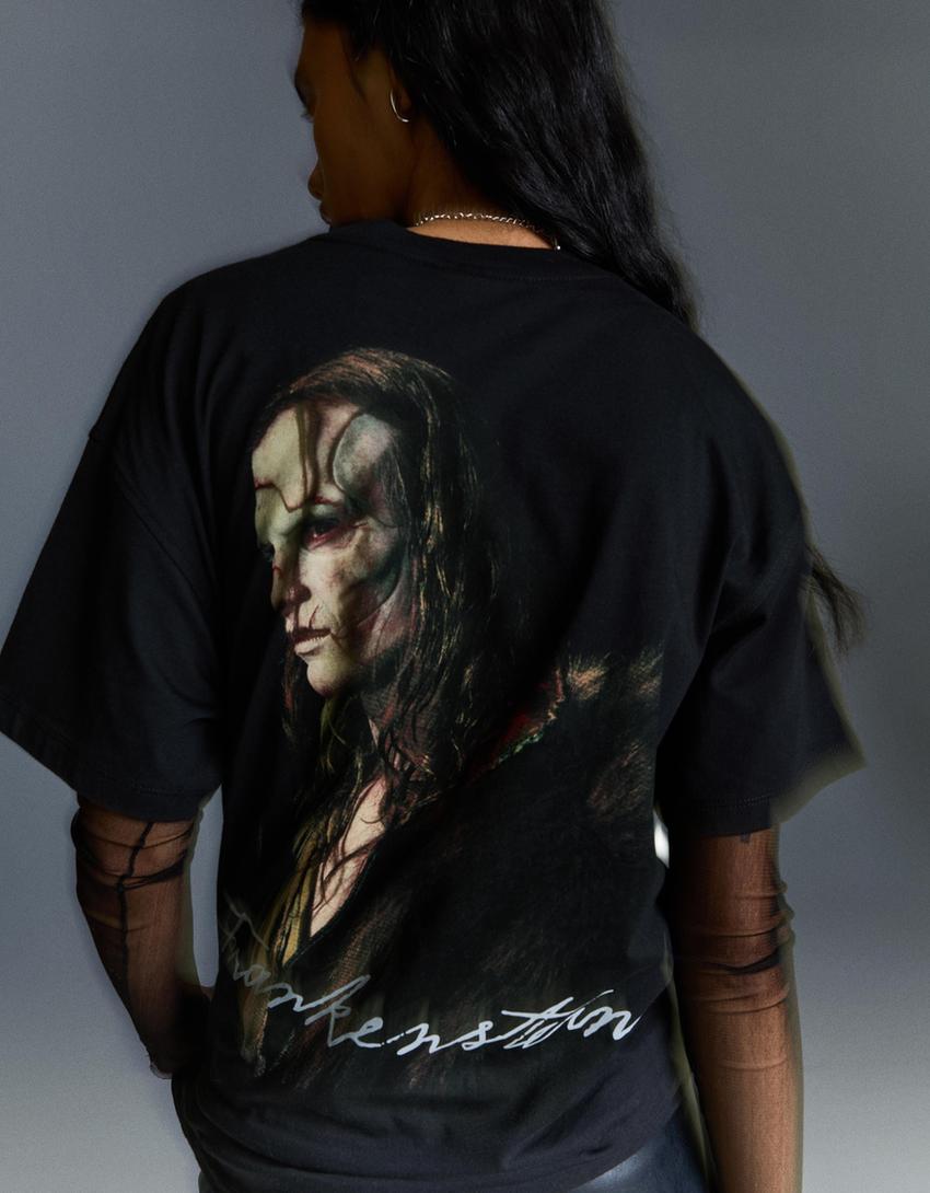 Oversize-T-Shirt mit Frankenstein-Print und kurzen Ärmeln-Schwarz