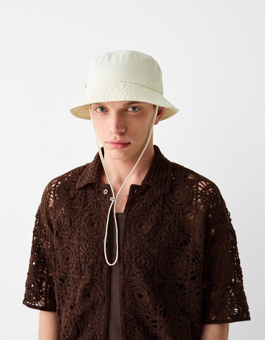 Faded-effect bucket hat-Cream-1