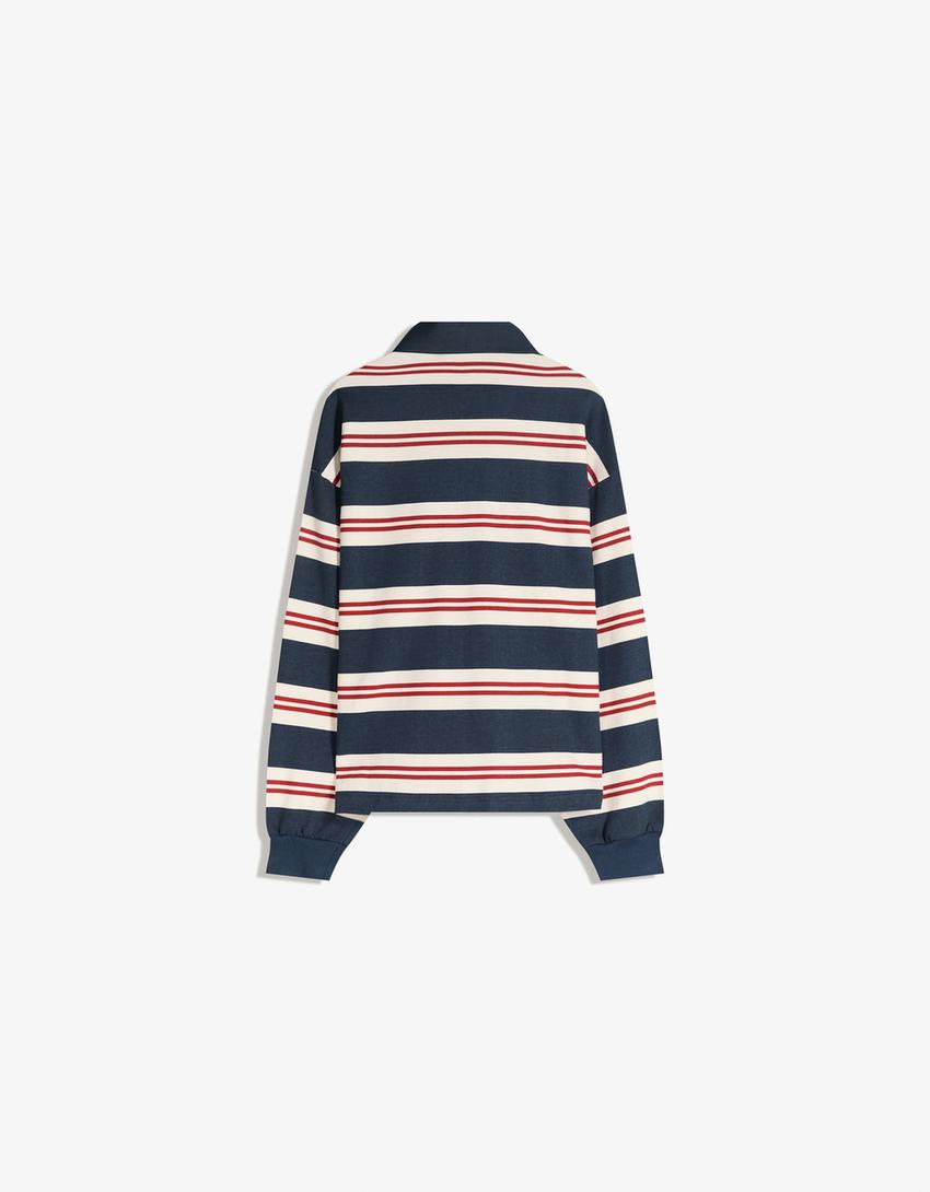 Striped plush polo shirt-Blue