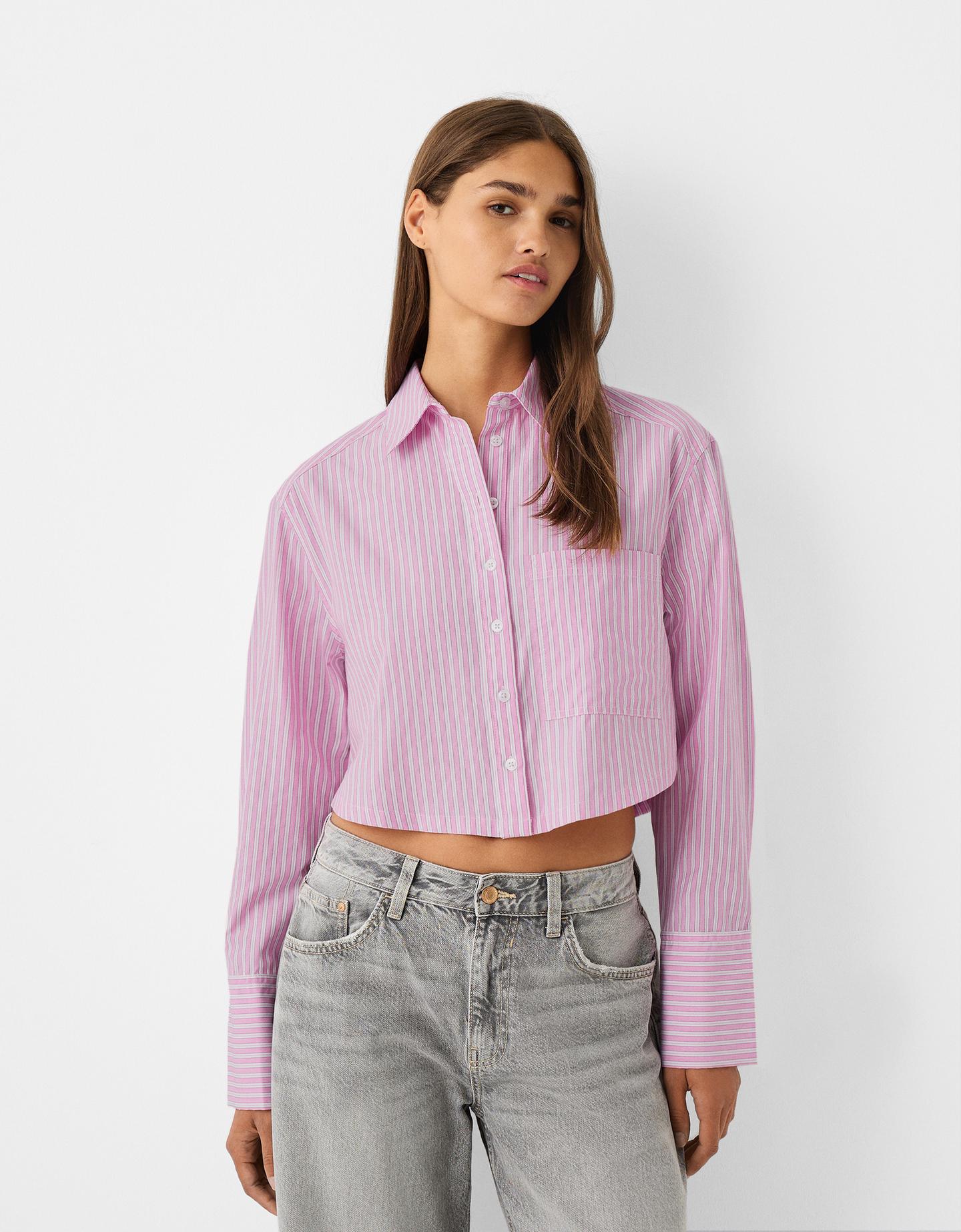 Bershka Camicia Cropped Popeline Tasca Donna M Rosa