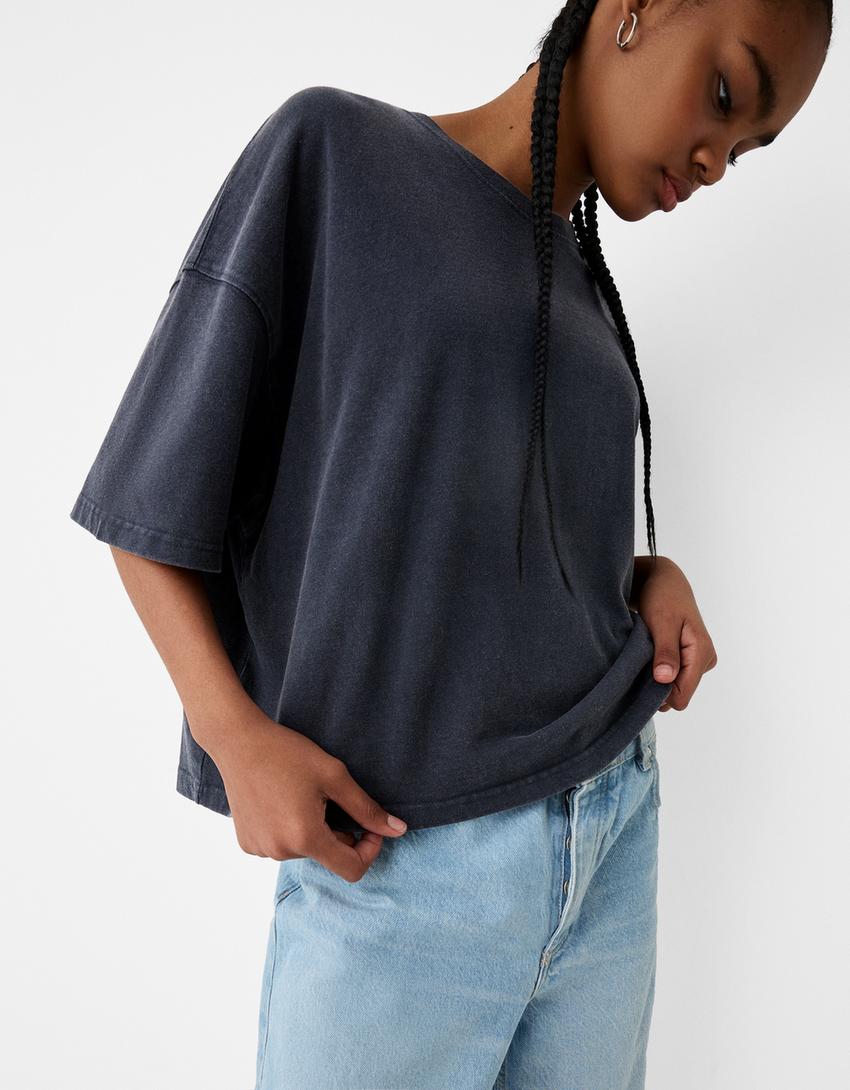 Boxy-fit short sleeve T-shirt-Grey-2