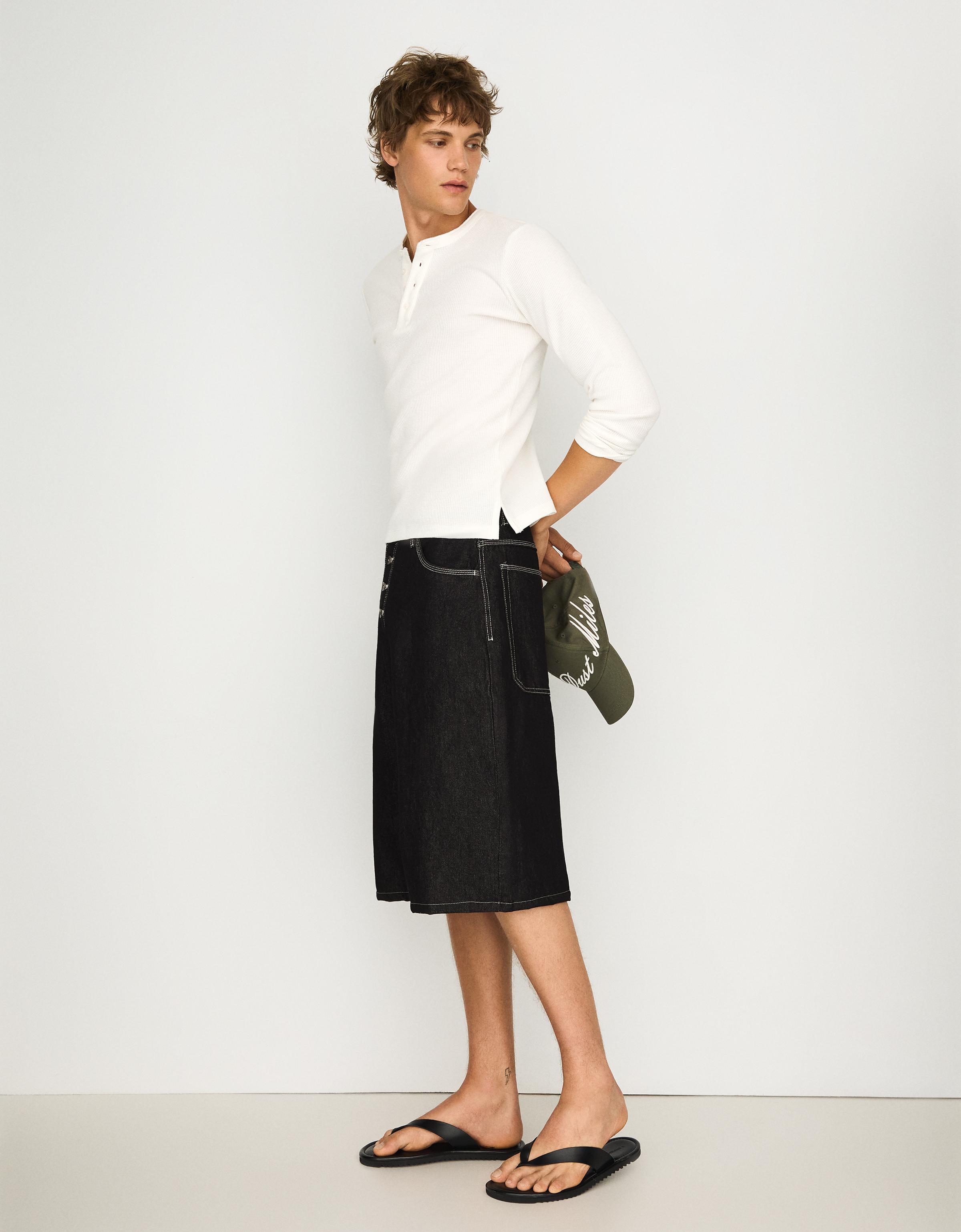 Bershka Bermuda Barrel Denim Hombre Negro