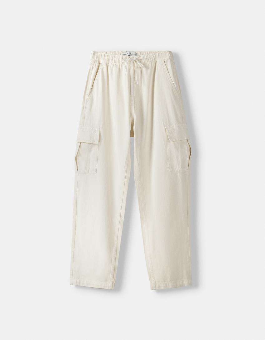 Cargo jogger jeans-Cream-4
