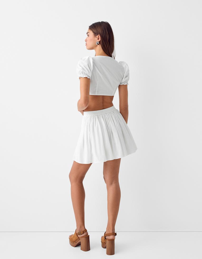 قميص بوبلين بأكمام قصيرة وأربطة-أبيض-1