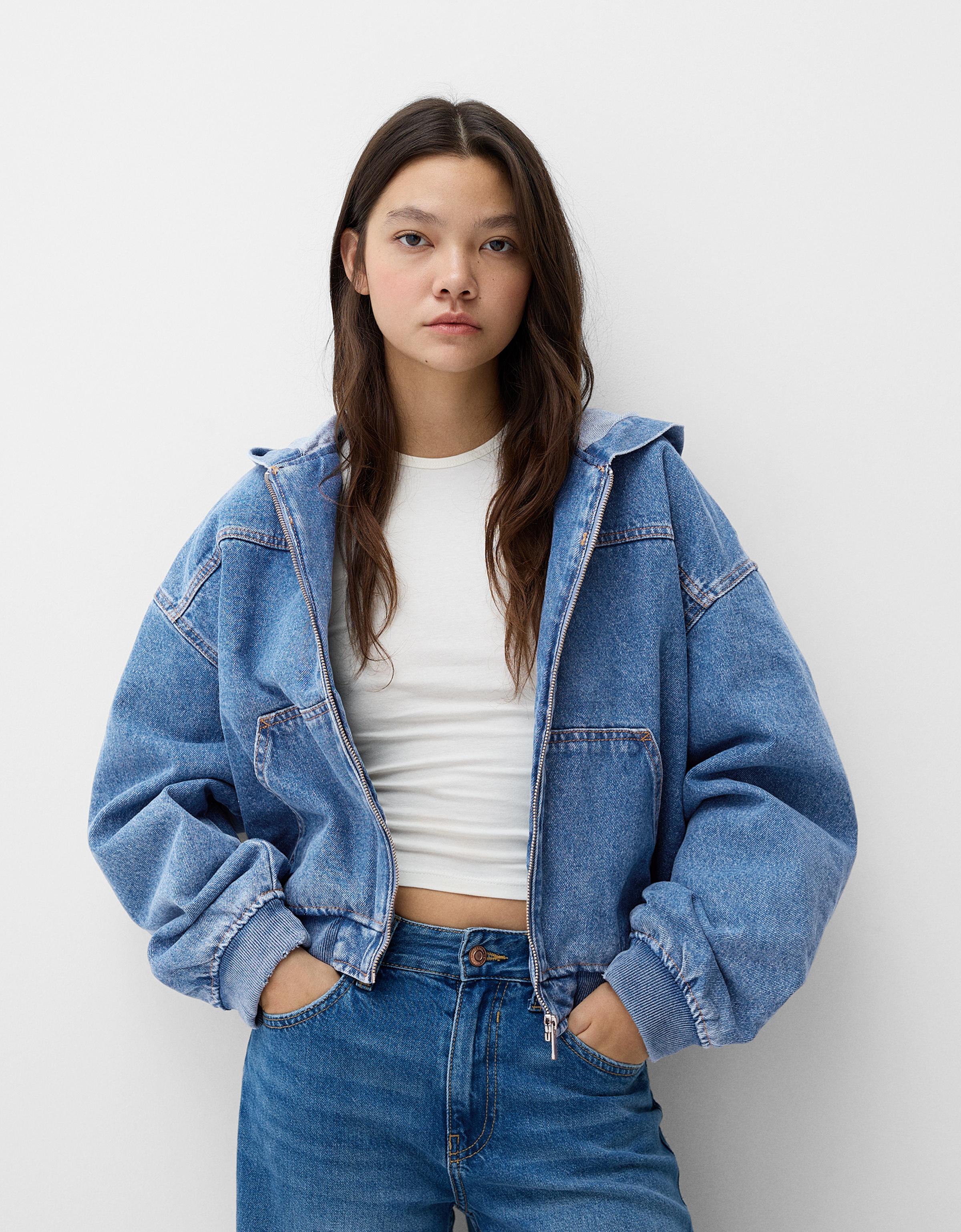 Hooded denim jacket Jackets and blazers Women Bershka