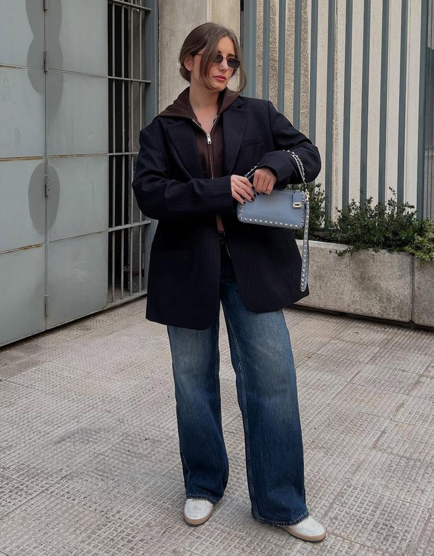 Çizgili kruvaze blazer-Denizci mavisi